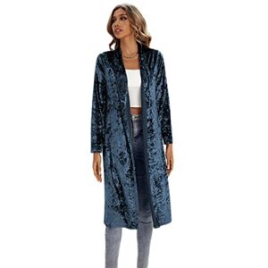 R.Vivimos Women's Long Cardigan Open Front Long Sleeve Velvet Outwear Ankle Length Cardigan Jacket Coat(Medium,Blue)