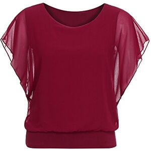 Clodeeu Women's Plain Tops Batwing Sleeve Crewneck Chiffon Blouse Summer Casual Tunic Shirts for Going Out Holiday Party Wine