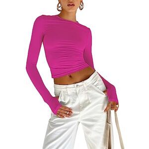 Femereina Women Long Sleeve Slim Fit Basic Crop Top Solid Color Fitted Tee Shirt Y2K Skinny Cropped Shirt Downtown Girl Streetwear