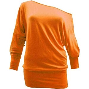 Ladies Off Shoulder Batwing Long Sleeved Plain T-Shirt Womens Tunic Top Loose Fit Party Tees Sizes UK 8-26 (Rust UK 12-14)