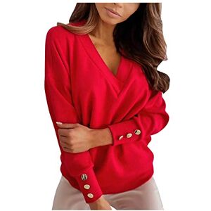 Haolei Women Long Sleeve Tops UK Clearance,V Neck Jumpers for Women Cuffed Long Sleeve Sweatshirt Going Out Party Elegant Long Length Tunic Plain Pullover Solid Blouse Shirt Tops S-XXL Red