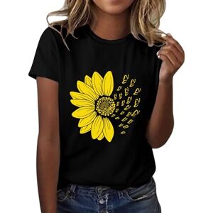 Clodeeu Ladies Short Sleeve T Shirts Summer Casual Sunflower Print Crewneck Blouse Tops Tees for Going Out Holiday Party