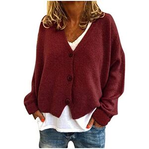Anket, Oversized Hoodie Ladies Button Cropped Cardigan Fashion Women Solid V-Neck Buttons Casual Stretchy Knitted Sweater Cardigan Coat Navy Cardigans for Women UK (Wine, XL)
