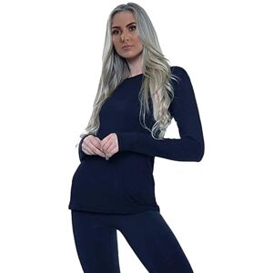 Womens New Plain Long Sleeve Casual Top Ladies Basic Stretch Fit Crew Neck Everyday T-Shirt Tops Plus Size (20-22, Navy Blue)