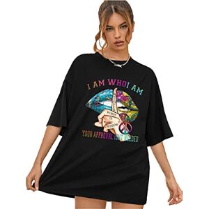Fashionwise Womens Short Sleeve 90'S Baby Slogan Print T-Shirt Ladies Oversized Baggy Top (as8, Numeric, Numeric_18, Regular, Regular, I Am Who I Am Black)
