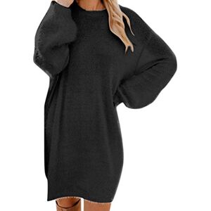 Hochzeitskleid Gast BOTCAM Women's Long Jumper Oversize Sweatshirt Dress Loose Long Sleeve Winter Dress with Bat Warm Jumper Dress Beautiful Sweaters Casual Round Neck Elegant Pullover Fashionable Shirt Dress, black, XXL