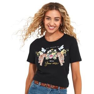 Joe Browns Women's Fashion Summer T-Shirt Tiger Slogan Crew Neck Graphic, Proud, Black, 8