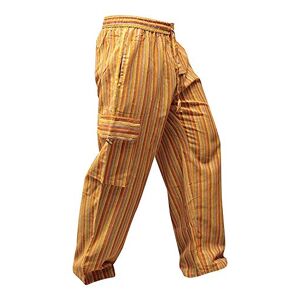 SHOPOHOLIC FASHION Unisex Multicolour Stripes Wideleg Sidepocket Hippy Trouser, Orange, XL