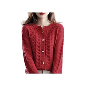 SERUMY Cardigan Ladies Cashmere Cardigan Spring New Large Size Twist Coat High-End Cashmere Sweater Shirt Loose Women Jacket Thick Top-Diamond Red,Xl