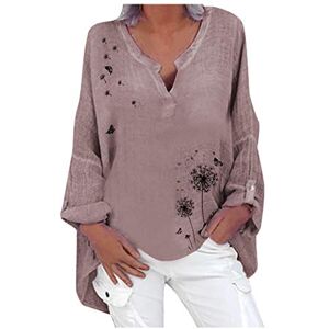 Clearance!Hot Sale!Cheap! Women's Tunic Blouse Tops Fashion Plus Size Solid Cotton Linen Loose Casual Long Sleeve V-Neck Tees Shirts Jumpers for Women UK Sale Pink