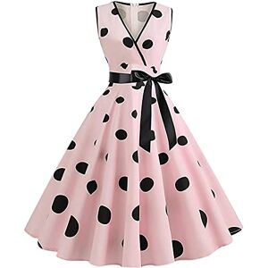 Women Dresses Clearance,Womens 1950s Vintage Polka Dots Dress Spaghetti Strap Midi Dress Retro Swing Princess Tea Party A-line Dress Audrey Hepburn 50's 60's Evening Party Dance Gown with Belt Pink