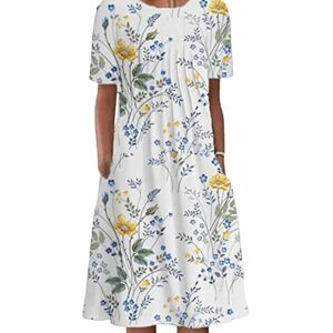 Colisha Womens Summer Casual Floral Midi Dress Scoop Neck Boho Beach Ladies Dresses with Pockets #3 L