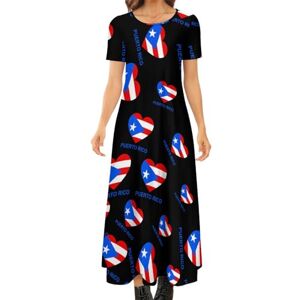 Songting Love Puerto Rico Women's Summer Casual Short Sleeve Maxi Dress Crew Neck Printed Long Dresses S