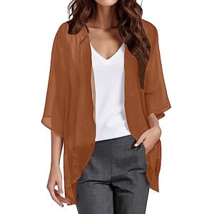 JMEDIC Womens Summer Kimono Cardigan Ladies Short Sleeve Lightweight Sheer Cover Up Shrug Open Front Tops (Brown, XL)