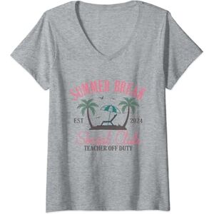 Summer Vibes Co Womens Summer Break 2024 Social Club Teacher Off Duty Vacation Time V-Neck T-Shirt