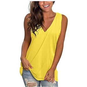 Lushaasd Lightning Deals of The Day Women's Sleeveless Casual Tank Top V-Neck Loose T-Shirts Summer Sleeveless Camisole Cami Blouses Ladies Basic Tank Shirt Vest Streetwear Yellow