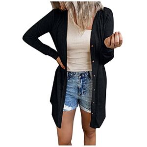 Generic Summer Cardigans for Women Womens Open Front Lightweight Long Cardigan Button Down Loose Solid Outerwear Jackets for Women UK (A-Black, L)