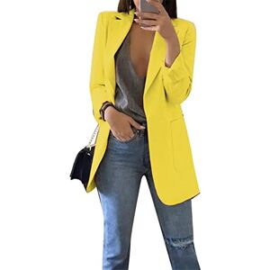 YMING Women Casual Cardigan Casual Jacket Lapel Collar Blazer with Pockets Yellow XXL