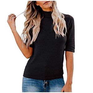 Generic High Neck T Shirts for Women UK Ladies Half Sleeve Solid Colour Summer Tops Casual Loose Fit Tunics Elegant Dressy Blouse Black