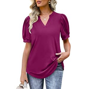 Aokosor Womens T Shirt Summer Top Ladies V Neck Tops Pleated Puff Sleeve Loose Tee Purplre Size 6-8 Purple