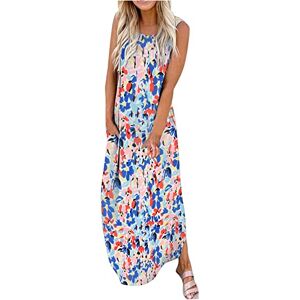 AMhomely Summer Dresses for Women 2023 Casual Loose Printed Tank Dress Beach Sundress Crewneck Sleeveless Trendy Tunic Activewear Vacation Cocktail Formal Work Wedding'', 4 Light Blue, XL