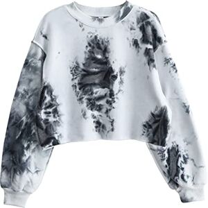 Amazhiyu Women's Cropped Sweatshirt Pullover Fleece Cropped Hoodie Long Sleeves Casual Crop Top for Fall Winter,Tie-dyed Black