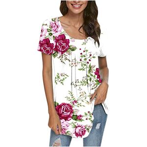 Haolei Tunic Tops for Women UK Clearance,Retro Vintage Floral T Shirt Ladies Crew Neck Casual Longline Shirts Short Sleeve Summer Tee Tops Tie Dye Long Length Pleated Blouse Tunic Tops for Leggings Hot Pink