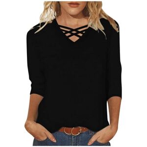 Summer Tops For Women JiaMeng-ZI Soft Trendy V Neck with Fashionable Design Blouse for Womens UK Cotton Womens Tops for UK 3/127 Length Sleeve Womens Tops for Work Place or Daily Holiday Black