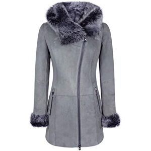 Infinity Grey Ladies Long Suede Real Toscana Sheepskin Coat Zipped Hood Tailored Fit