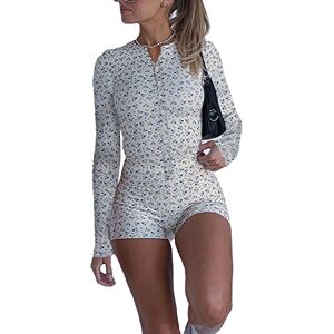 Snaked cat Y2k Long Sleeve One Piece Bodysuit V Neck Bodycon Floral Print Shorts Stretchy Pajama Onesie Rompers Jumpsuit (as8, Alpha, s, Regular, Regular, Blue)