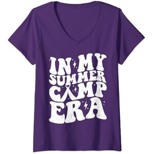 In My Summer Camp Era Tees Womens In My Summer Camp Era Retro Vintage V-Neck T-Shirt