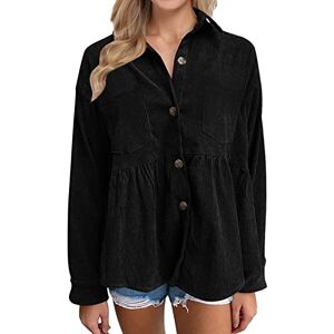 Dantazz Womens Lapel Shirts Corduroy Long Sleeve Button Down Shirts Jacket Tops Checke Jackets (Black-A, XXL)