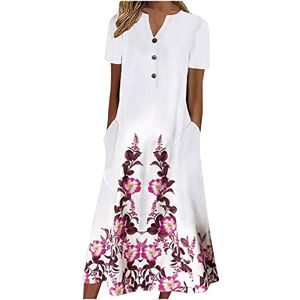 Generic S-967 Pink Ladies Short Sleeve Dresses Floral Loose Fit Dresses for Women Crew Henley Neck Beach Lounge Hawaiian Pleated Tropical Maxi Long Summer Fall Dresses 2024 YI M