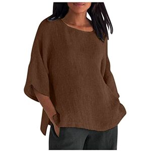 Fitted Blouses For Women Uk Linen Shirt for Women UK Clearance Oversized 3/4 Sleeve Tunic Tops Cotton Linen T-Shirt Loose Fit Boho Tops Plain Summer Tee Shirts Ladies Casual Longline Blouses Plus Size 22 Brown