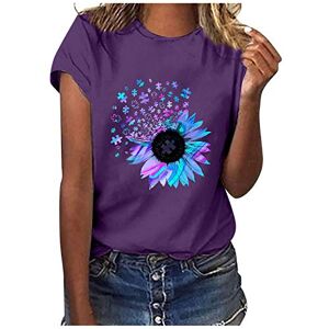 Amhomely T Shirt for Women Funny Graphic Print Tunic Tops Short Sleeve Crewneck Shirts Loose Casual T-Shirt - Women's Casual Sunflower Printing Short Sleeves Tops Round Neck Loose T-Shirt Blouse Tops