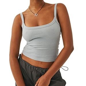 Betrodi Women Ribbed Knit Sleeveless Crop Top Scoop Neck Slim Straps Cami Top Y2k Summer Basic Tank Top Camisole (A Gray Grey, M)