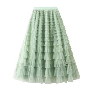 JIEZM skirt Women Pleated Tutu Long Skirts Ruffles Elegant Mesh Tulle Loose Skirts Solid Mesh Patchwork Gauze Party Skirt-e-l