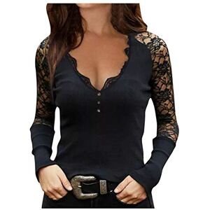 Briskorry Women's Lace Blouse Sexy V Neck Long Sleeve Shirt Casual Off Shoulder Tunic Top Fashion Long Sleeve Shirt Elegant Plain Pullover with Floral Streetwear