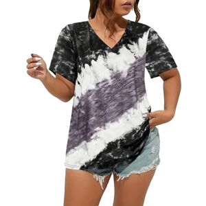 Amazon Sale Clearance Angxiwan Shirts for Women UK Women's Spring/Summer Round Neck Short Sleeve Tie Dyed Printed Loose Casual Short Sleeve T Shirt Polyamide Elastane Top Oversized T Shirts for Women Plus Size Grey