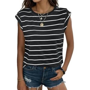 FITLIN Shirt Women'S Summer Short Sleeves Casual Sleeveless T-Shirt Round Neck Vest Top-Black-Xl