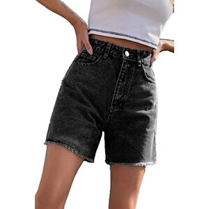 FANGJIN Women's Shorts Summer Beach Casual Vacation Cut Off Shorts High Waist Raw Hem Button Fashion Shorts with Pockets Black S Size 8