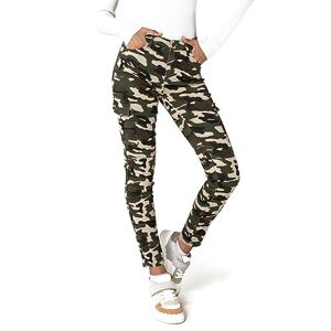 Ladies Cargo Pants Skinny Slim Trousers Soft Stretch Cotton Jeans UK 6-14 (10, Camouflage Green Cargo)