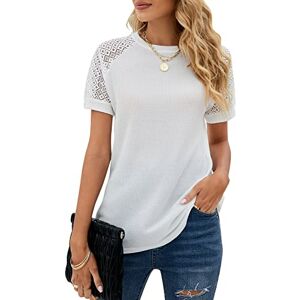 Bequemer Laden Womens Summer Lace Short Sleeve Tshirts Crew Neck Casual Loose Tops Shirt Blouse White