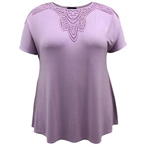LEEBE Women's Plus Size Round Neck Short Sleeve Crochet Shoulder Swing Top (UK 18-36) (4X (UK 30-32), Lavender)