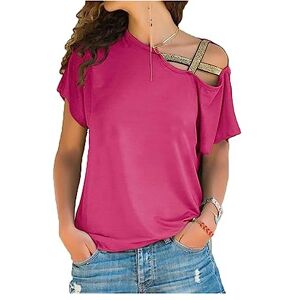 ASIYAN Tshirt Women's Short Sleeve Summer Off Shoulder Shirt Soft Short Sleeve Casual Top Blouse Tops Shirt Shirts Womens Casual (Color : Pink, Size : 5XL)