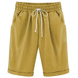 Amhomely Womens Pants Sale Clearance Shorts for Women Summer Plus Size Cotton Linen Shorts with Pocket Elastic Waist Drawstring Shorts Gym Workout Shorts Front Pleated Shorts Solid Fitness Shorts Ladies Tracksuit Bottoms Yellow XL