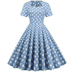 1950s Dresses for Women UK Vintage Elegant 1940s 50s Style Audrey Hepburn Rockabilly Short Sleeve Polka Dots A Line Swing Midi Skater Tea Dress Cocktail Party Evening Prom Gown Plus Size E#Blue L