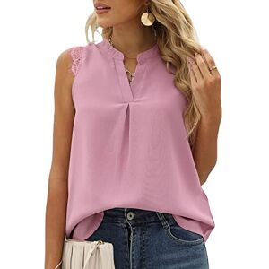 AeasyG Ladies Chiffon V-Neck Sleeveless Shirts Lace Cuffs Solid Color Tops Women's Summer Elegant Casual Shirts Work Tank Tops