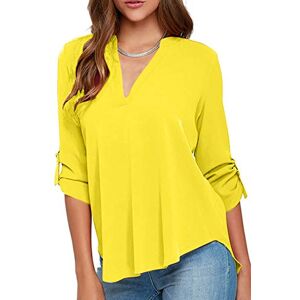 YMING Womens Solid Color Shirt Comfy Loose Chiffon Blouse V Neck Shirt Tops Yellow 2XL