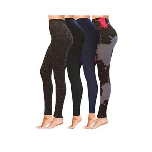 Generic High Waisted Full Length Workout Not See Through Leggings Capri Shorts Soft Stretchy(L-XL, 4 Pack (Splash, Branches, Navy, Black))